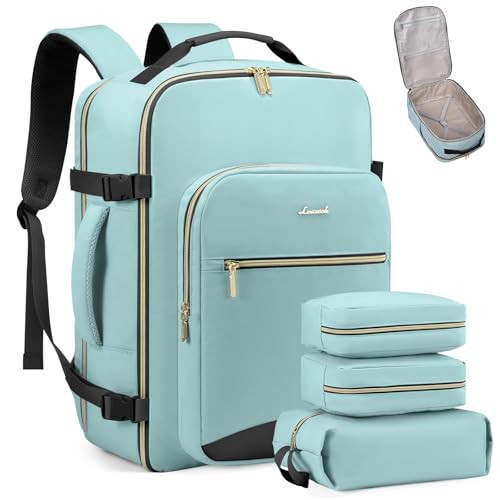 LOVEVOOK Carry on Backpack, 40L Travel Backpack as Personal Item Flight Approved, Waterproof Large 17inch Laptop Luggage Daypack Business Weekender Overnight with 3 Packing Cubes, Mint green | Amazon (US)