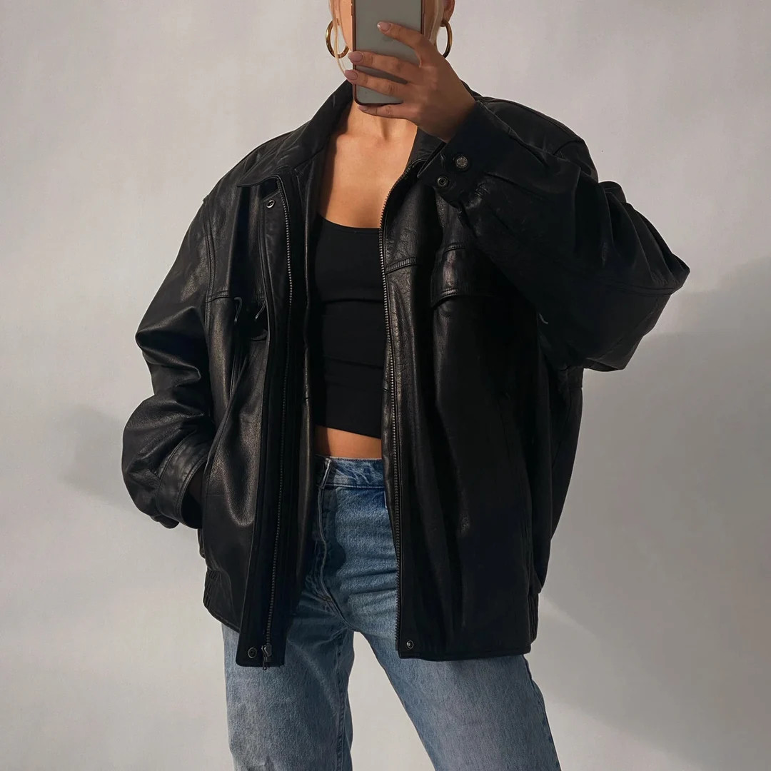 80's Women Vintage Oversized 100% Genuine Sheepskin Unique Style Vintage Oversized Black Ladies R... | Etsy (US)