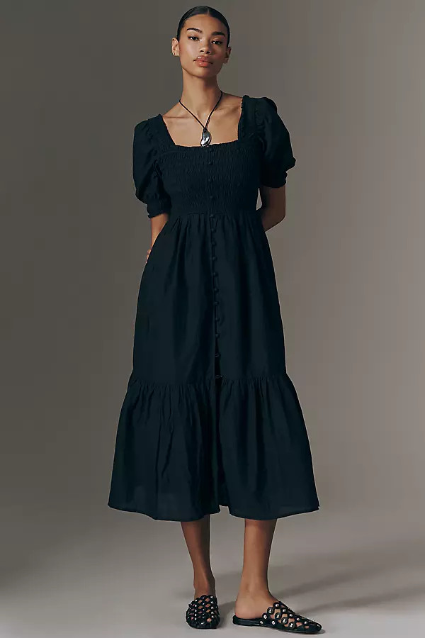 Peregrine Cotton Puff-Sleeve Midi Dress | Anthropologie (US)