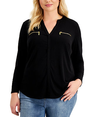 I.N.C. International Concepts Plus Size Zip-Pocket Top, Created for Macy's - Macy's | Macy's