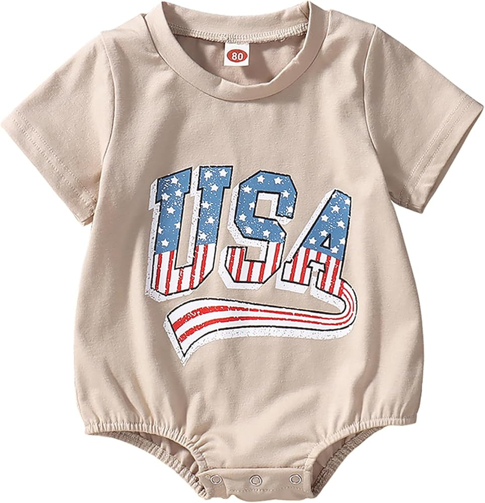 BOUTIKOME Toddler Baby 4th of July Outfit Boy Girl Oversized Romper USA Shirts Shorts Set America... | Amazon (US)