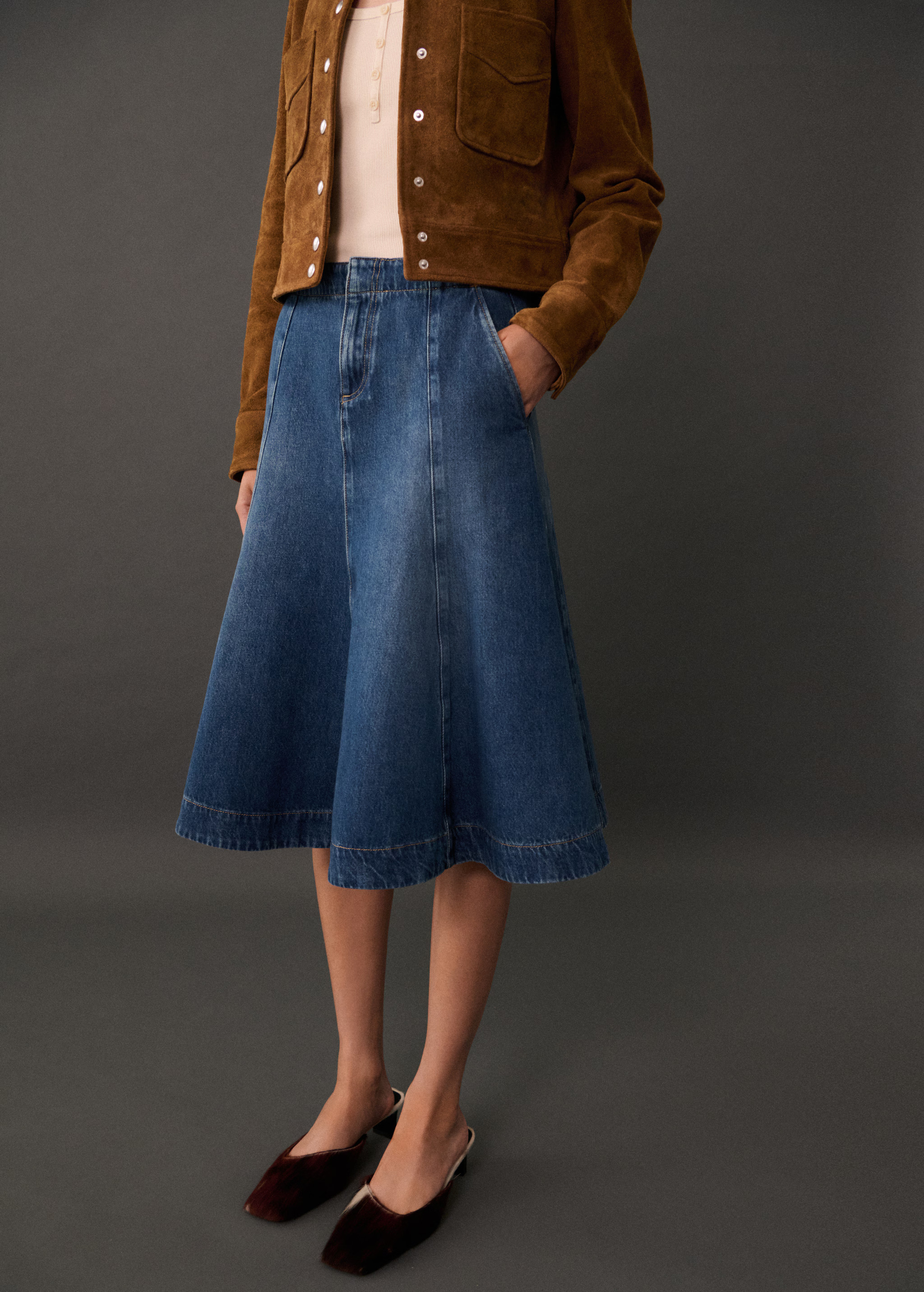 Contrast seams denim skirt - Women | MANGO USA | MANGO (US)