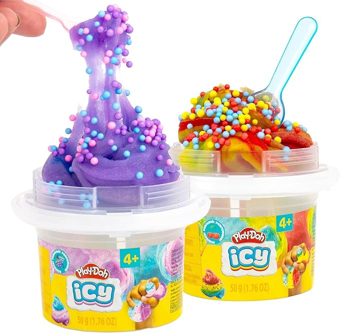 Play-Doh ICY Compounds, 2-Pack, Rainbow Cherry & Tie-Dye Blue Raspberry Scents, Includes Mini Spa... | Amazon (US)