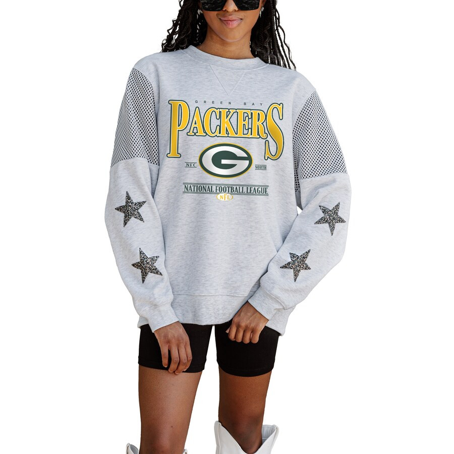 Green Bay Packers Gameday Couture Women's Rhinestone Star Mesh Shoulder Fleece Pullover Sweatshir... | Fanatics