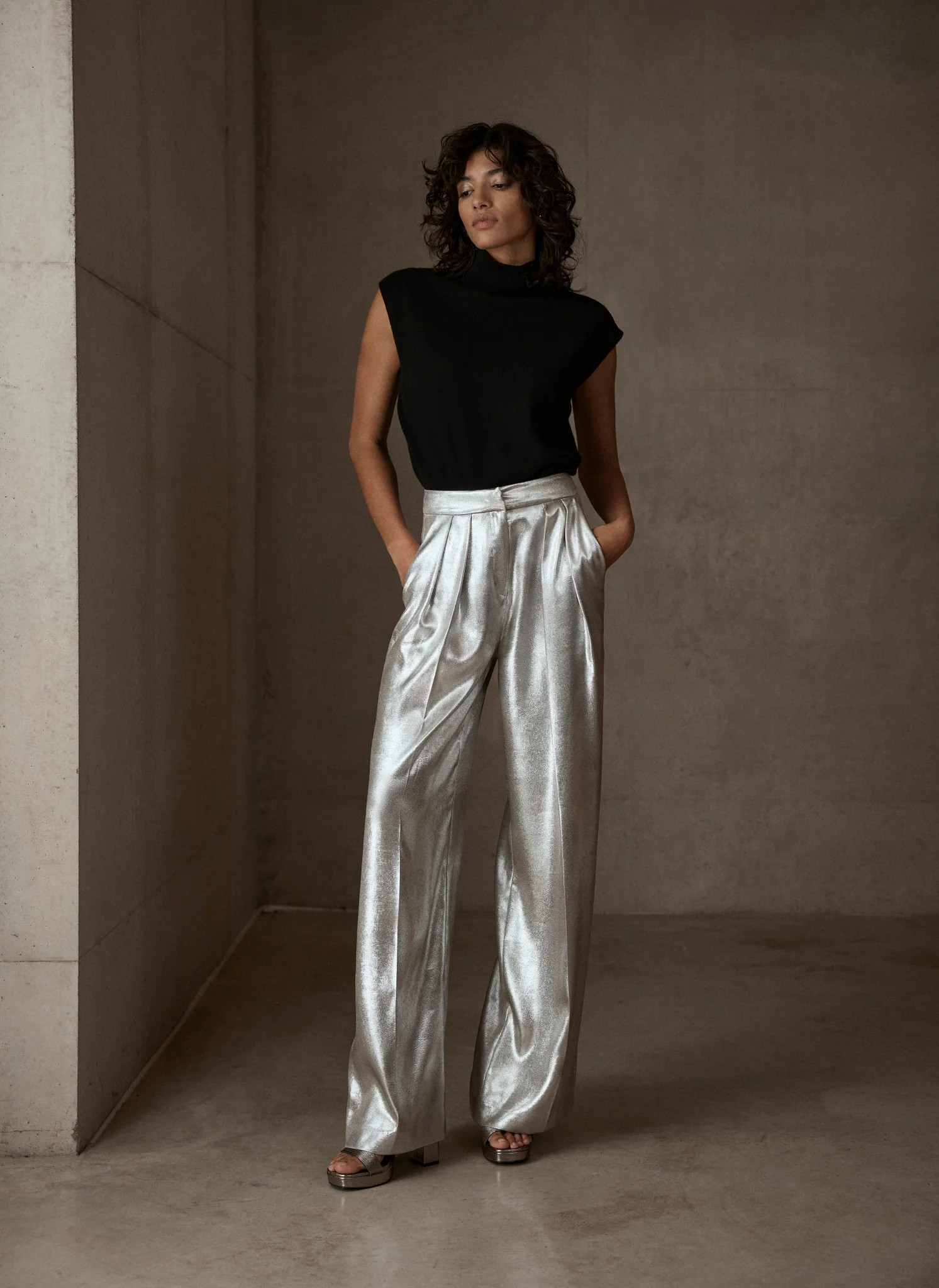 Metallic Wide Trousers | Mint Velvet
