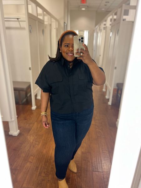 Love this cropped poplin black blouse top from LOFT!! 🖤 Wearing the XL. 

#LTKmidsize #LTKsalealert #LTKstyletip