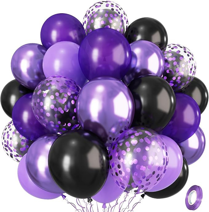 Purple Black Balloons, 12 Inch Dark Purple Light Balloons with Metallic Purple Confetti Latex Bal... | Amazon (US)