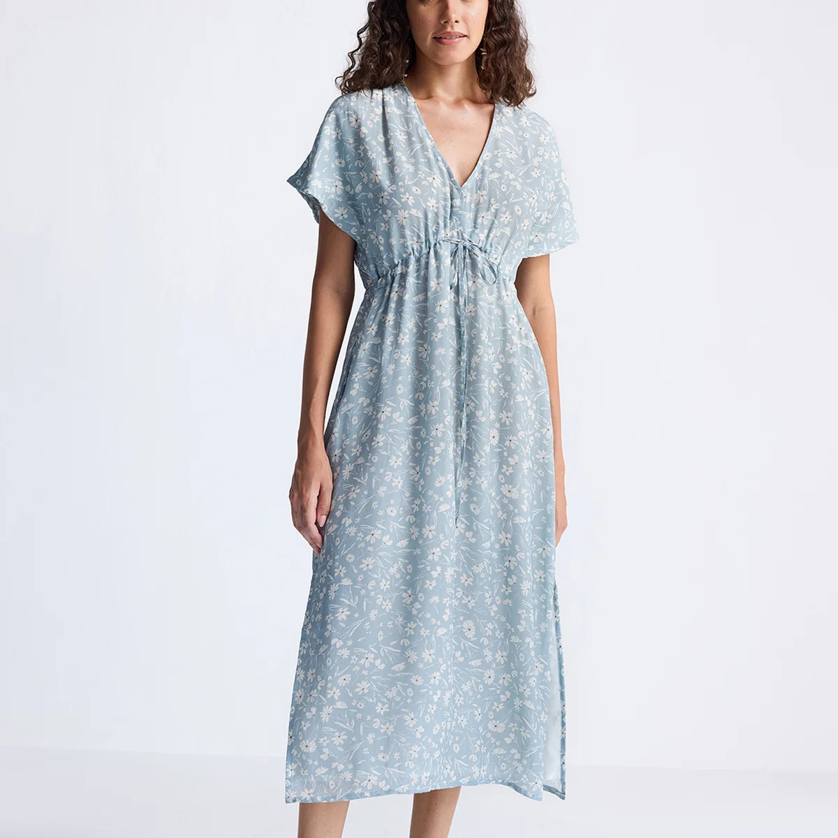 Gathered Maxi Dress in Light Blue Florals | Reistor (US)