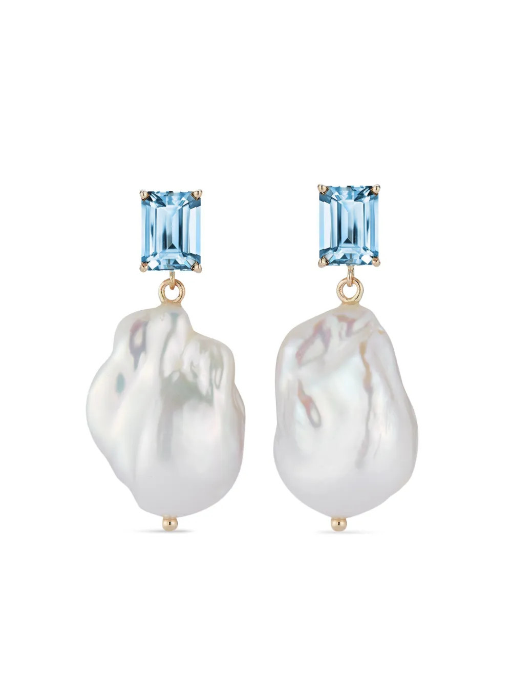 Mateo 14K yellow gold blue topaz and baroque pearl drop earrings | Farfetch Global