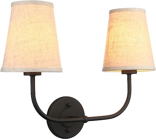Permo Classic Double Sconce Antique Wall Sconce, 2-Light Flared Funnel Linen Beige Lampshade with... | Amazon (CA)