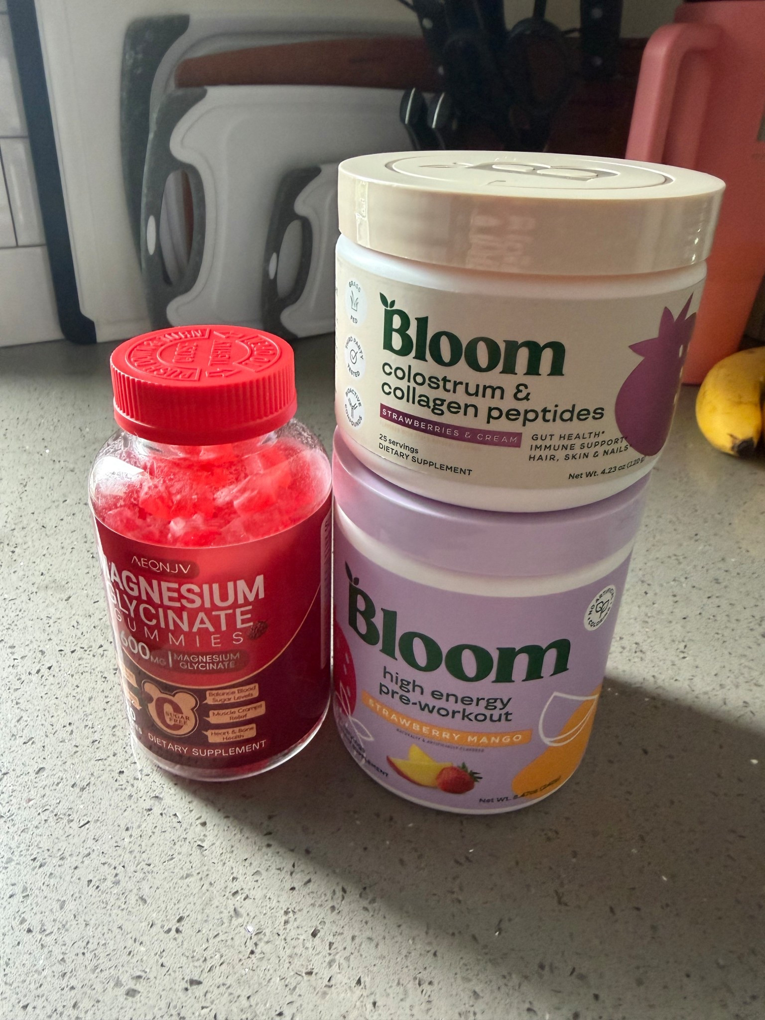 Trying out some new things. The bloom colostrum and collagen is pretty good! The pre workout I will try Friday and I’m hoping the magnesium helps me fall asleep. 

#LTKSaleAlert #LTKfitnessgoals #LTKselfcare