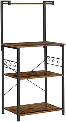 Amazon.com - VASAGLE Kitchen Storage, Bakers Rack, Coffee Bar, 3-Tier Shelf, 6 S-Hooks, for Micro... | Amazon (US)