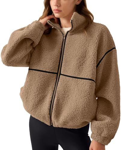 LASLULU Winter Clothing for Women Sherpa Pullover Fleece Zip Casual Sweatshirt 2025 Fall Fashion Fuzzy Warm Outwear(Khaki Small) | Amazon (US)