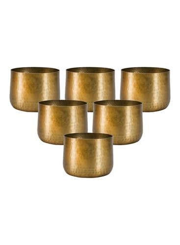 Serene Spaces Living Antique Brass Look Gold Hammered Pots, Indoor Planter Pot, Decorative Accent for Potted Plants, Gold Flower Vase for Wedding, Medium, Set of 6, Measures 7" Diameter and 5.25" Tall | Amazon (US)