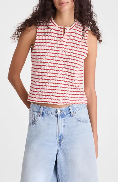Madewell Textured Knit Button Front Shell Top in Tuck Stitch Stripe at Nordstrom, Size Medium | Nordstrom