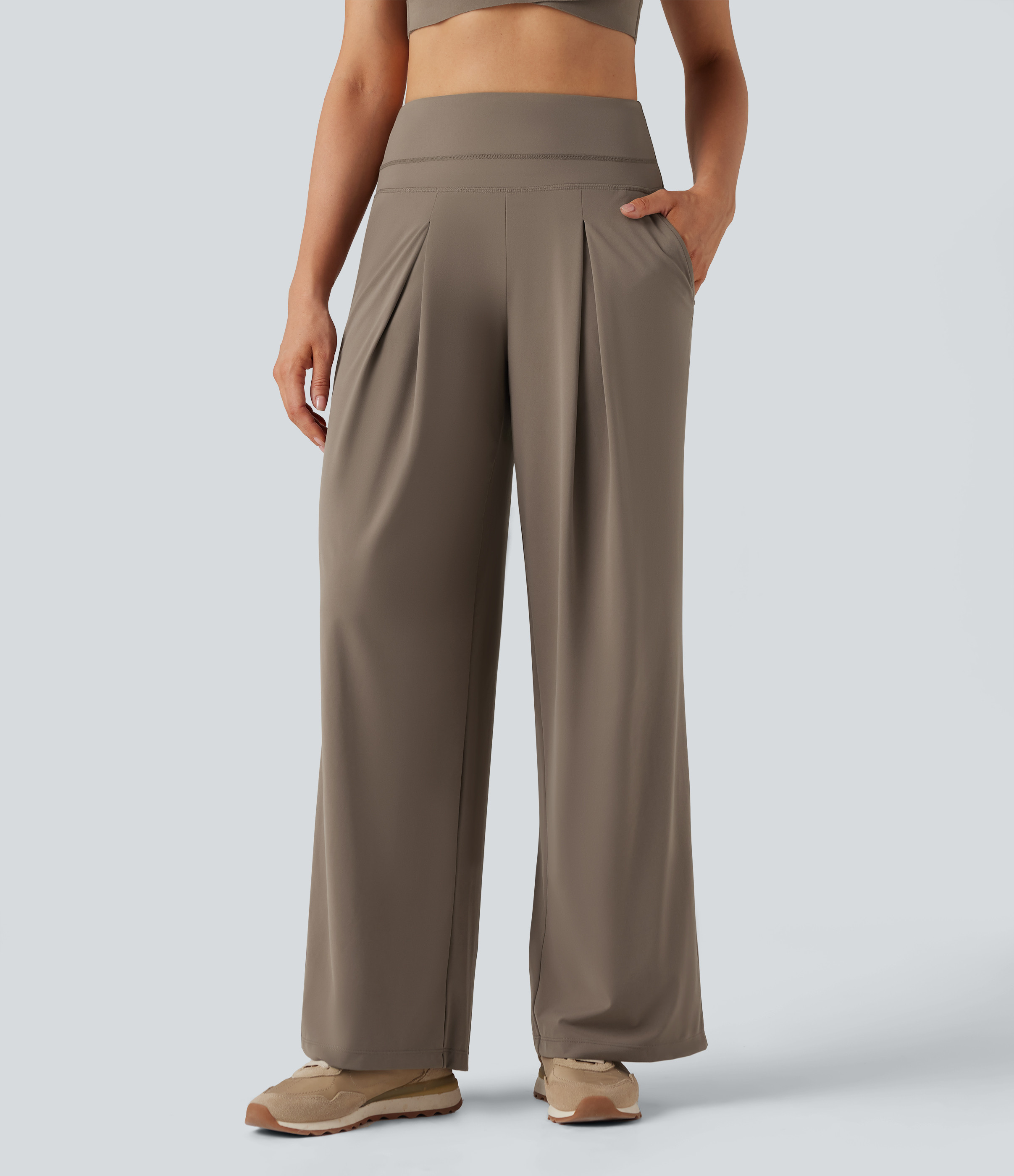 Halara Halara UltraSculpt™ High Waisted Yoga Wide Leg Pants with Pockets - Dawn Brown - XL(regular) | HALARA