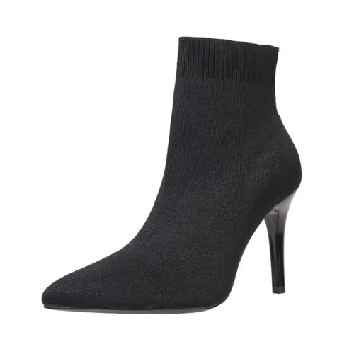 Women's Ankle Boots Stretch Elastic Knit Pointed Toe Stiletto Heel Breathable Fashion Sock Booties, black, 8 | Amazon (US)