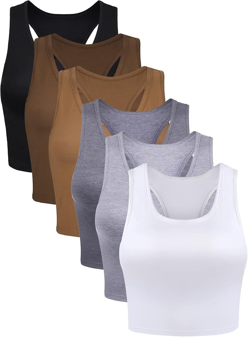6 Pieces Basic Sleeveless Racerback Sports Crop Tank Tops for Women Girls Daily Wearing | Amazon (US)