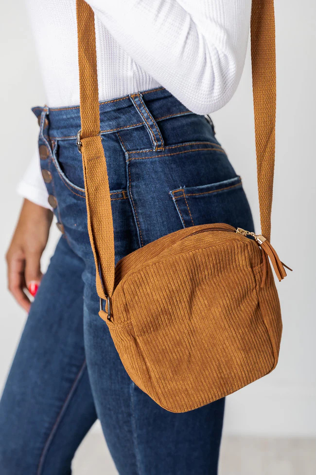 In Love Brown Corduroy Crossbody Bag | Pink Lily