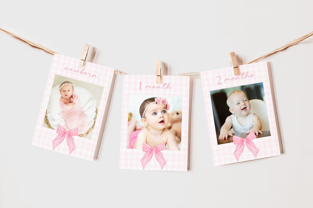 Pink Bow Girls Just Wanna Be One Gingham 1st First Year Birthday Monthly Milestone Photo Banner, ... | Etsy (US)