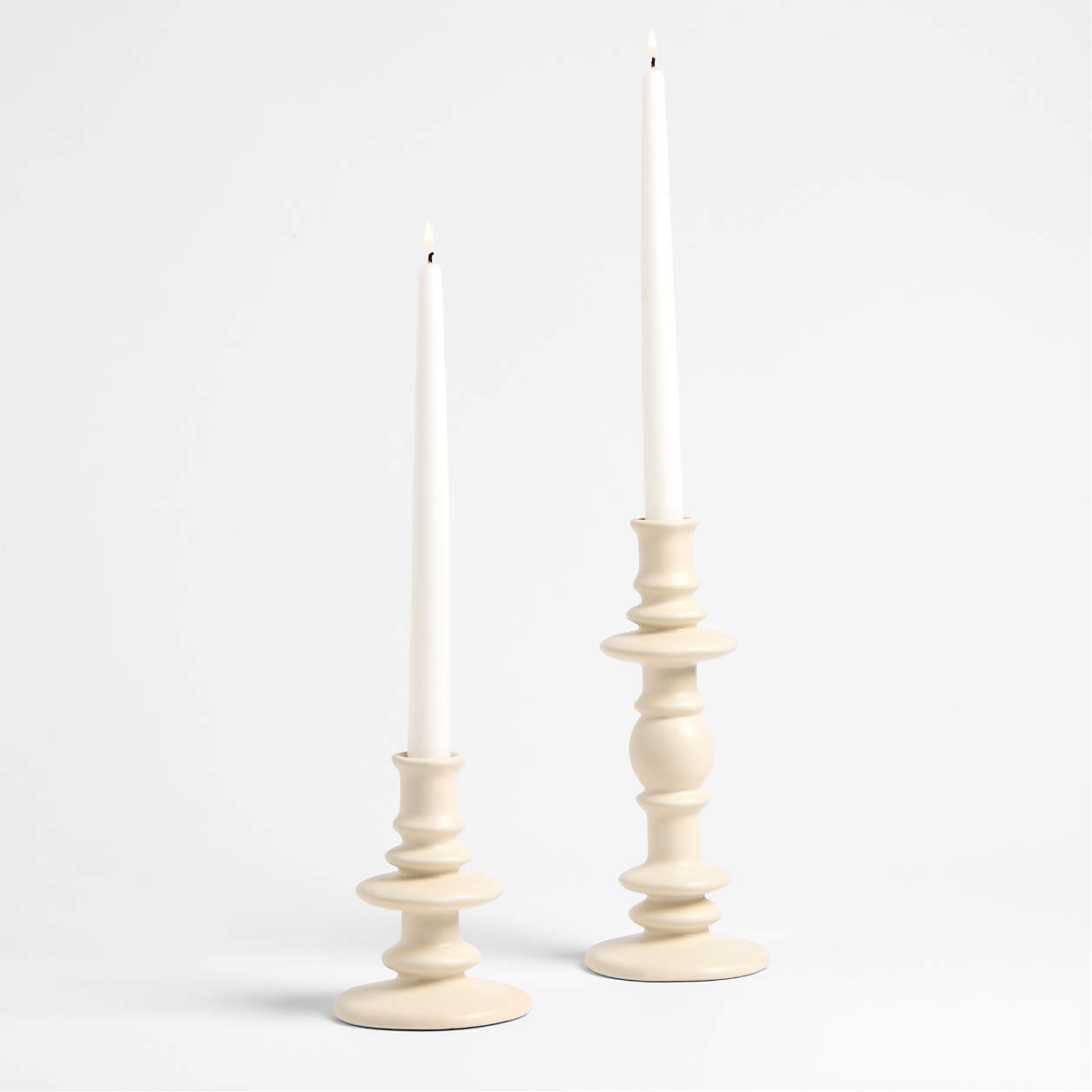 Cortana Large Off-White Earthenware Taper Holder 10.25" | Crate & Barrel | Crate & Barrel