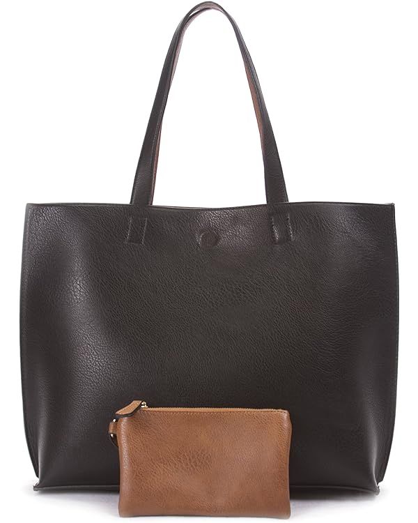 Reversible Tote Bag - Vegan Leather Womens Shoulder Tote with Wristlet | Amazon (US)