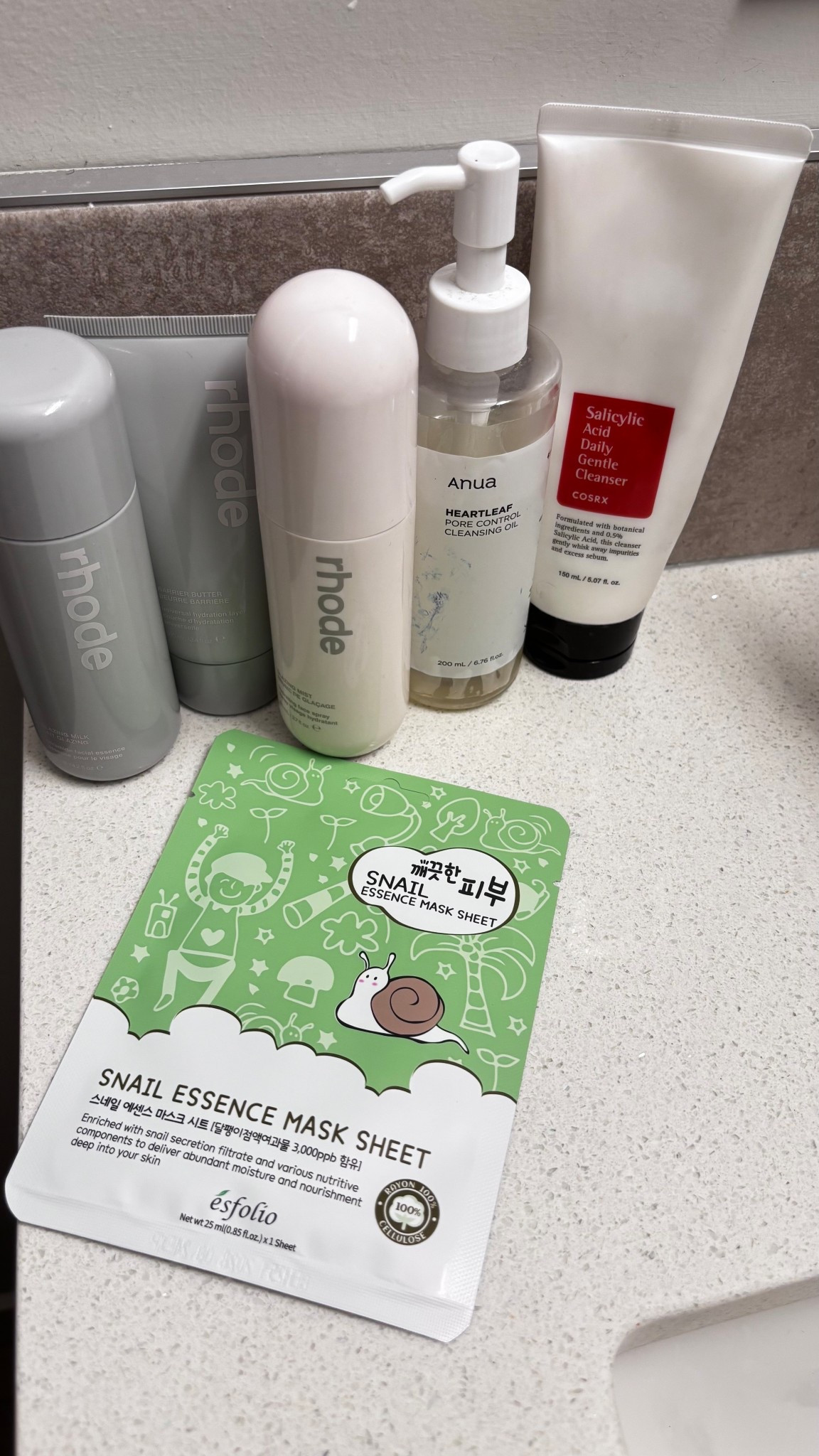 I ended up falling asleep in my makeup and needed a skin pick me up this morning. I use  the COSRX cleanser , Rhode glazing milk and barrier butter daily, the cleanser oil when I wear makeup and I try to use a sheet mask at least once a week  

Products :
-COSRX Salicylic Acid Daily Gentle Cleanser
- ANUA Heartleaf Pore Control Cleansing Oil (great for taking off makeup)
-Rhode Glazing Milk
-Rhode Glazing Mist 
-Rhode Barrier Butter 
-esfolio Snail Essence Mask Sheet

#LTKcanada #LTKbeauty #LTKsale