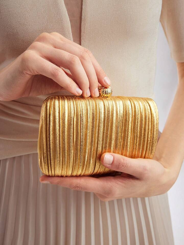 MOTF PREMIUM WOMEN'S SOLID COLOR PLEATED EVENING CLUTCHTREADY BRIDE BAG, PERFECT FOR PARTY,WEDDIN... | SHEIN