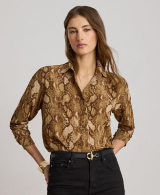 Women's Buttoned Placket Long-Sleeve Shirt | Macy's