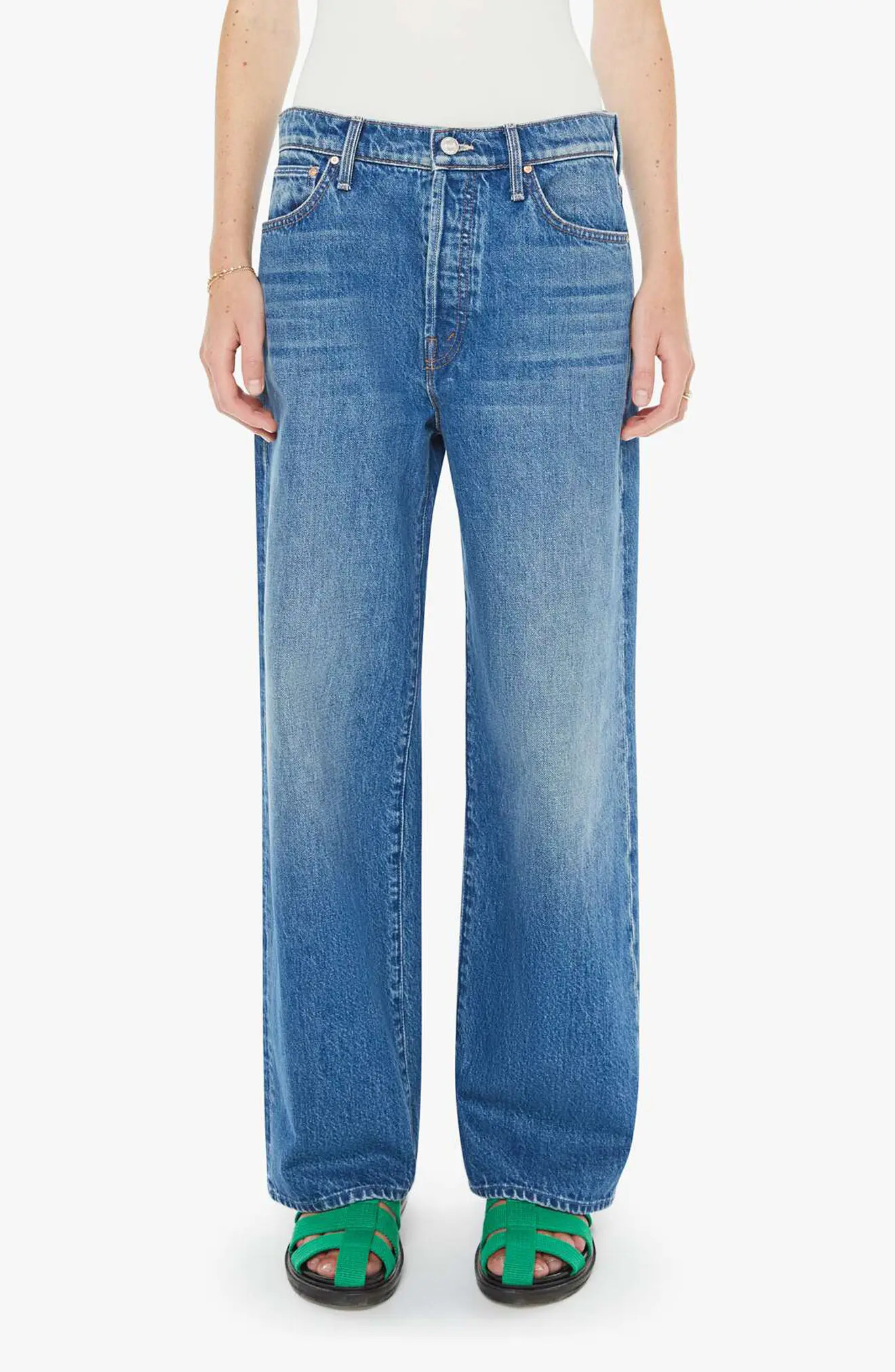 MOTHER The Dodger Button Flood Relaxed Straight Leg Jeans in Green Thumb at Nordstrom, Size 32 | Nordstrom