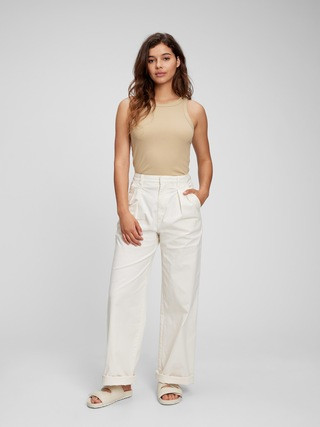 High Rise Pleated Wide Khaki with Washwell | Gap (US)