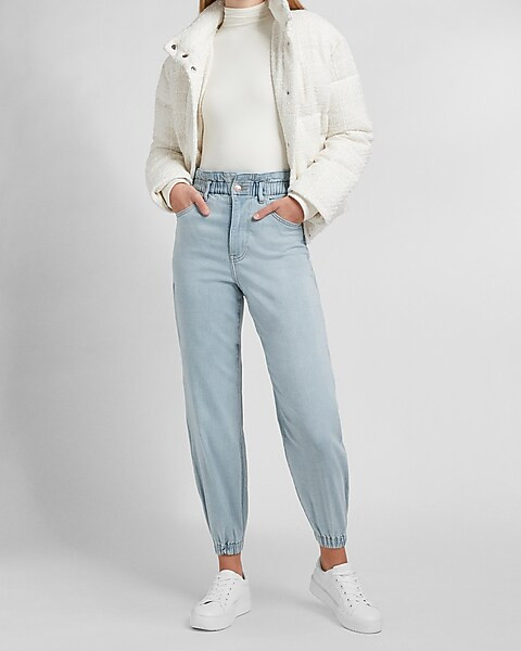Super High Waisted Knit Elastic Waist Jogger Jeans | Express