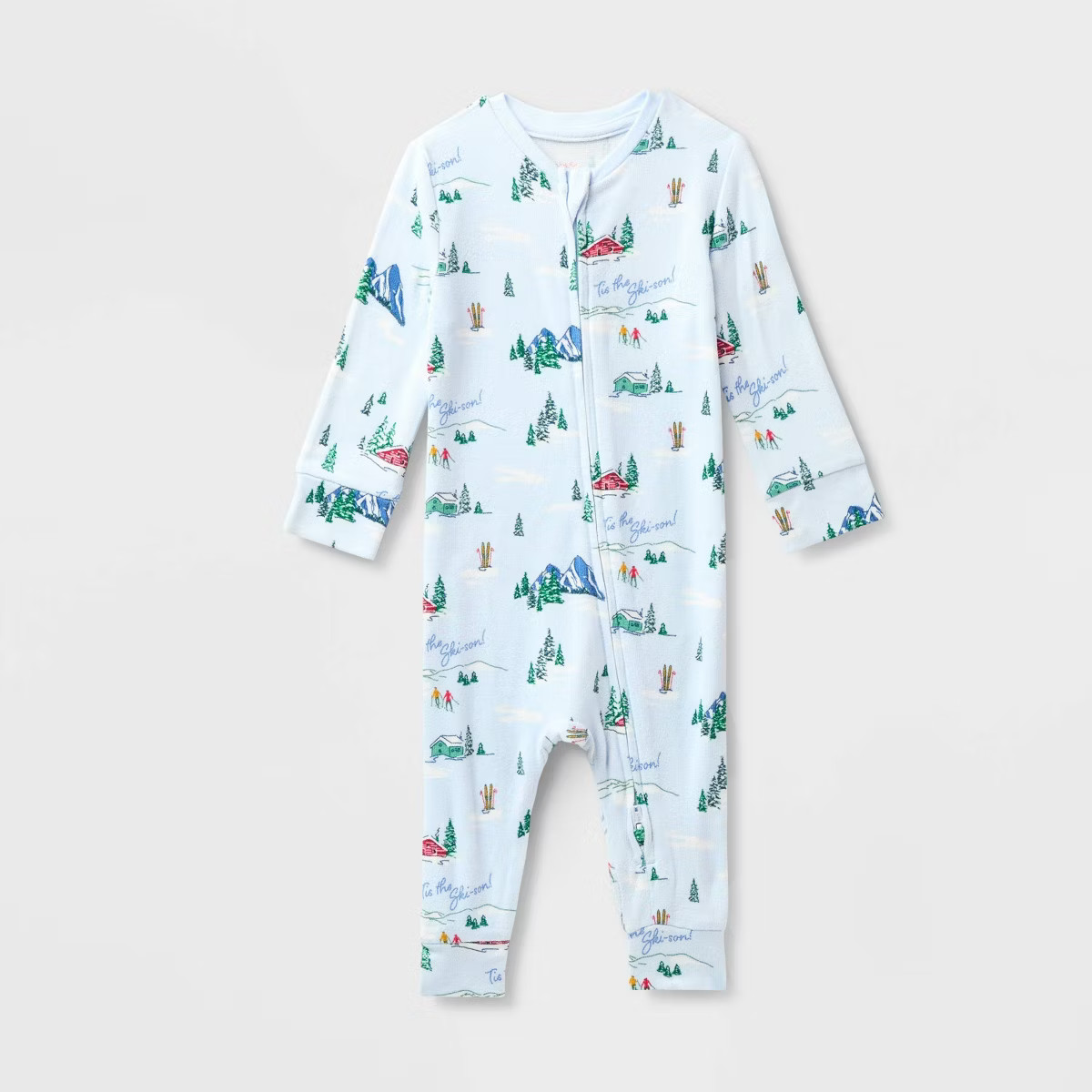Baby "Tis the Ski-son!" Cozy Knit Holiday Matching Family Pajama Union Suit - Wondershop™ Blue | Target