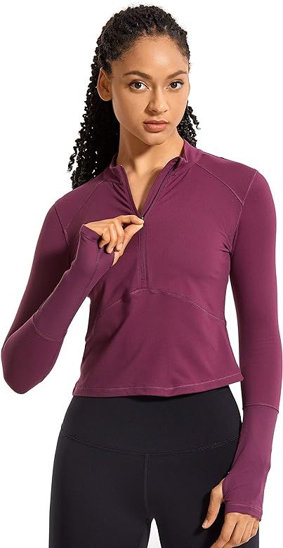 CRZ YOGA Women's Long Sleeve Crop Top Quick Dry Half-Zip Workout Shirts Running Athletic Shirt Ca... | Amazon (US)