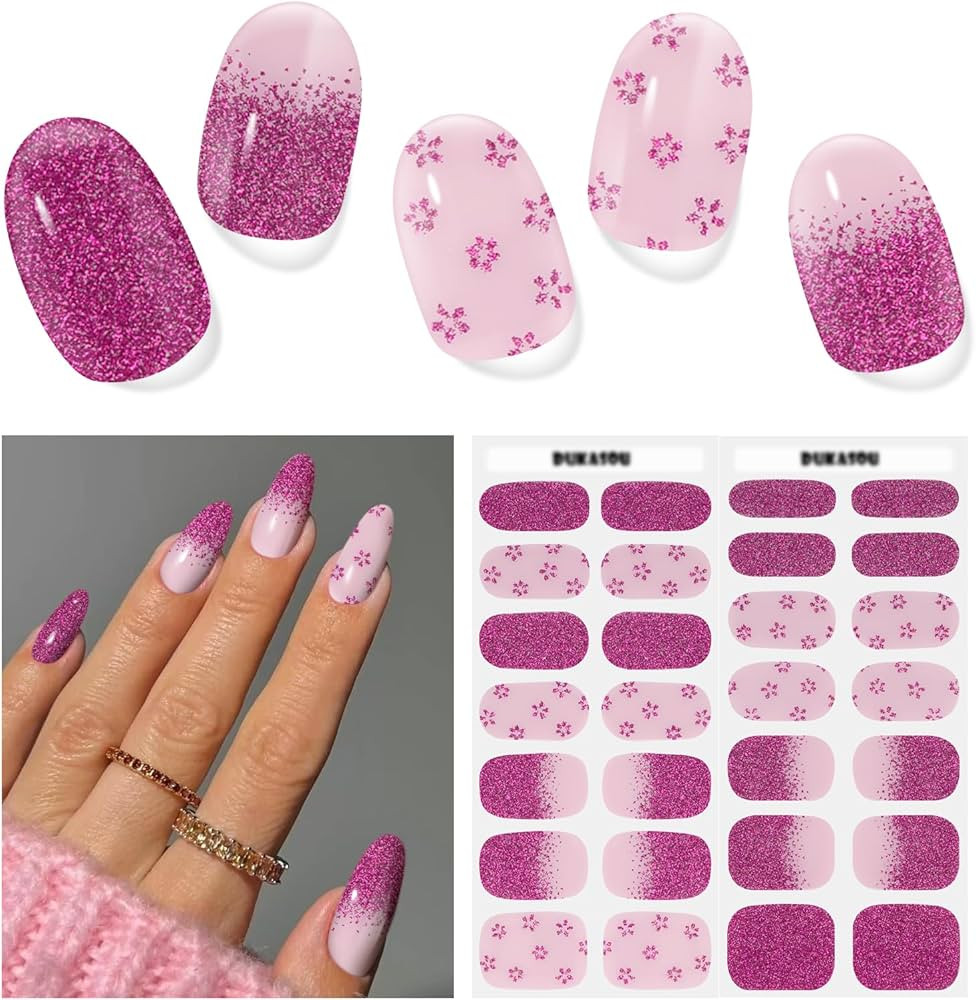 Semi Cured Gel Nail Strips, 28 pcs Gel Nail Stickers Full Nail Wraps Work with Any UV Lamp, Long ... | Amazon (US)