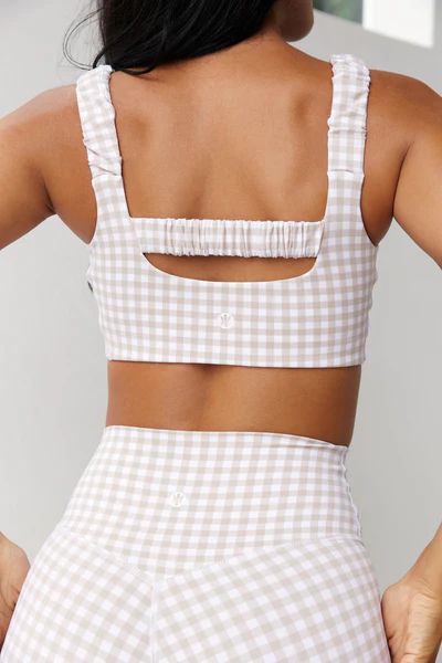 Astoria LUXE BALANCE Ruched Sports Crop - Beige Gingham | astoria activewear