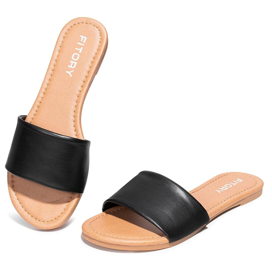 FITORY Women's Slide Sandals Fashion Square Open Toe with Cushioned Footbed Slippers for Beach Si... | Amazon (US)
