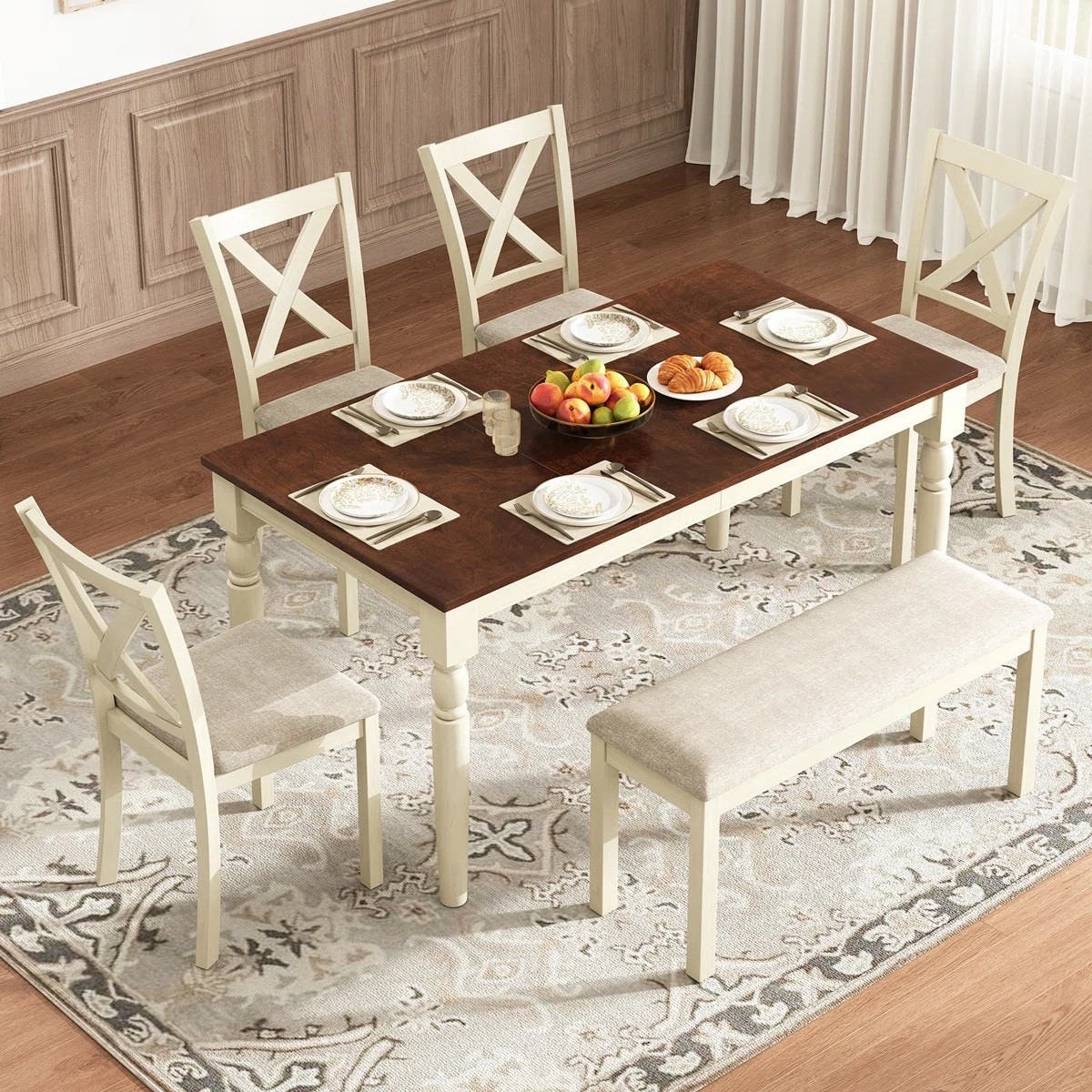 Deral 6-Piece Farmhouse Solid Wood Dining Table Set with Bench, Brown&Beige

#LTKU #LTKHome #LTKActive