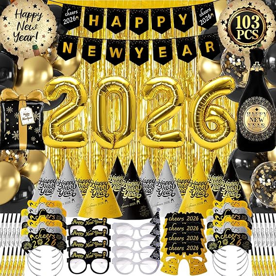 New Years Eve Party Supplies 2026-103 PCS Happy New Years Decorations-Party Favors Includes Hats,... | Amazon (US)