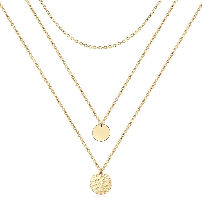 Estendly Dainty Gold Layered Bar Neckalce Moon Pendant Lariat Y Necklace 14K Gold Simple Necklace... | Amazon (US)