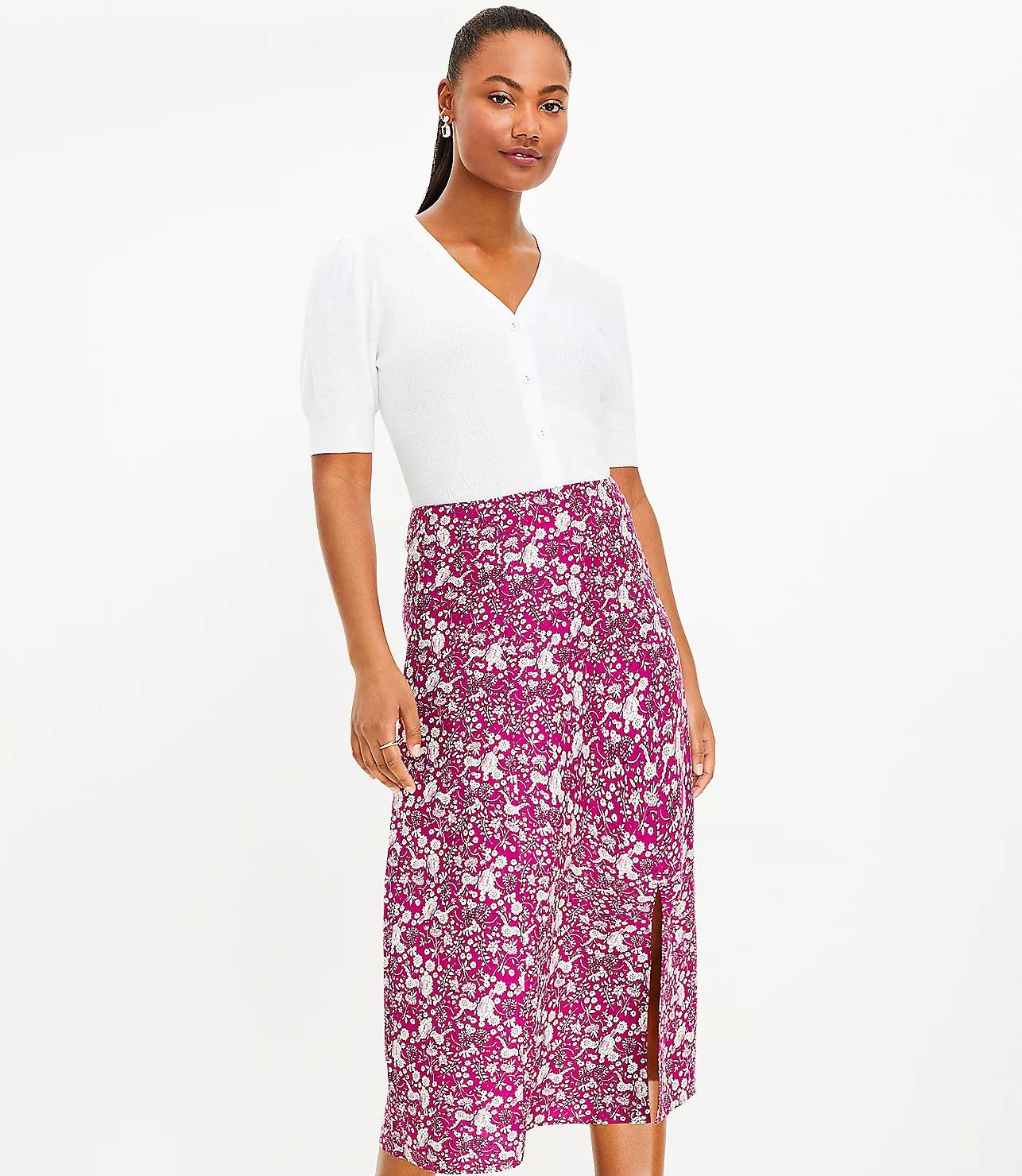 Floral Side Slit Midi Skirt | LOFT
