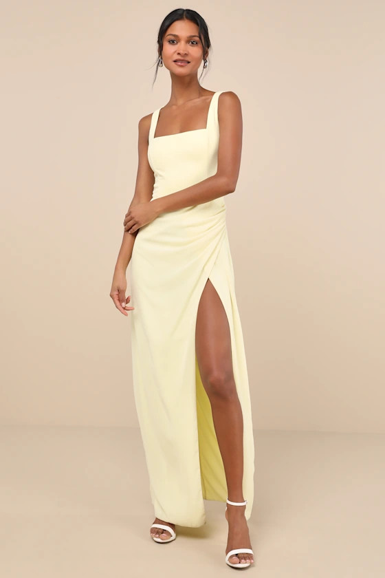 Glamorous Disposition Light Yellow Ruched Maxi Dress | Lulus