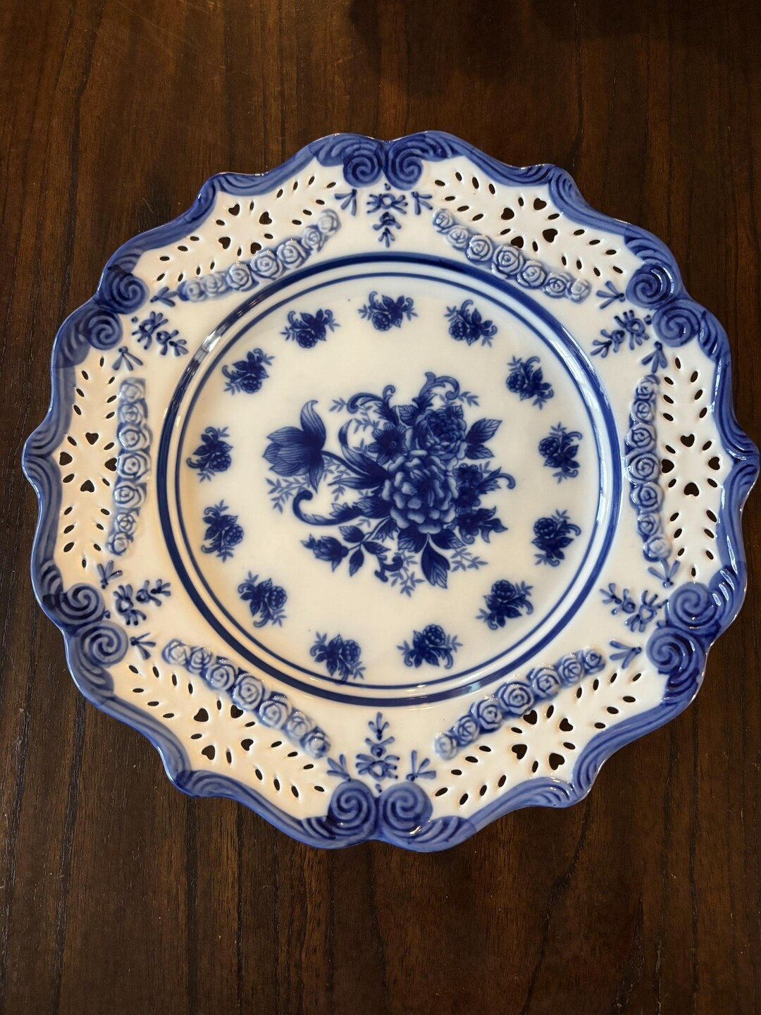 Vintage Cracker Barrel Blue & White Torte Platter - Etsy | Etsy (US)