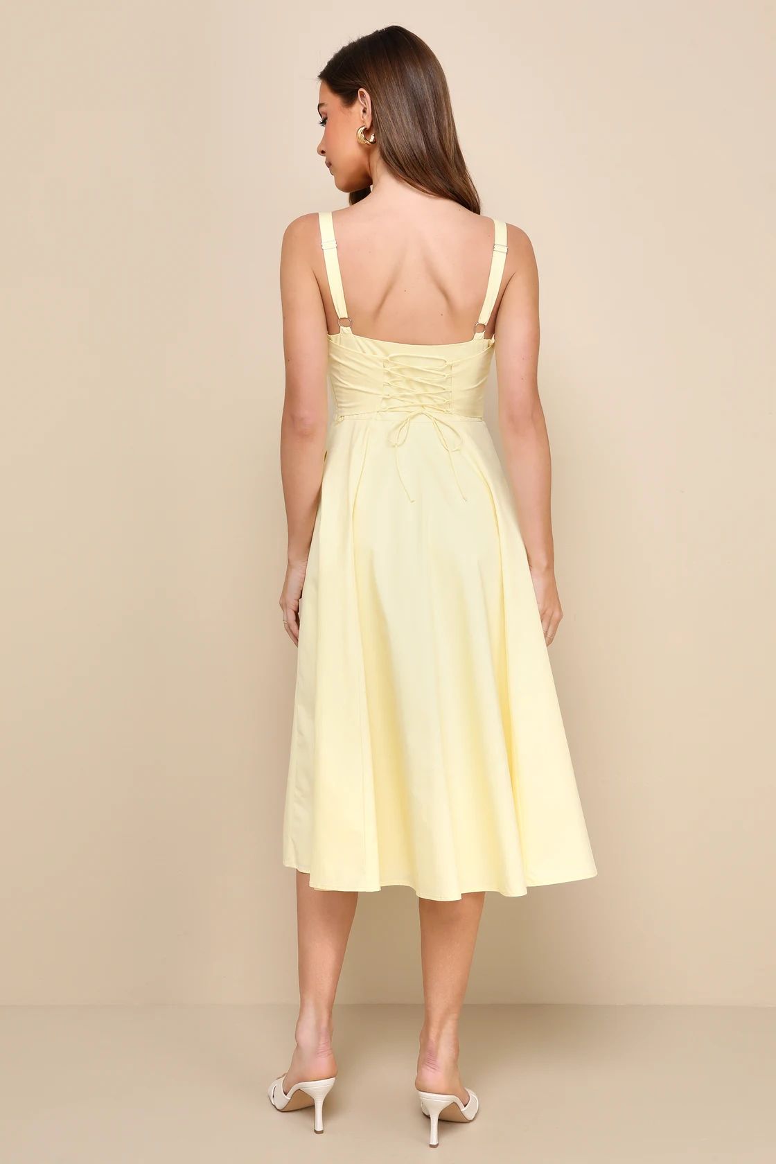Compelling Charisma Yellow Bustier Midi Dress With Pockets | Lulus