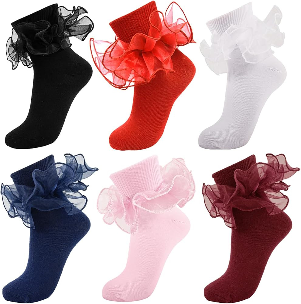 Women Big Ruffle Ankle Socks,Adult Double Lace Turn Cuff Cotton Frilly Dress Socks Cute Bobby Soc... | Amazon (US)