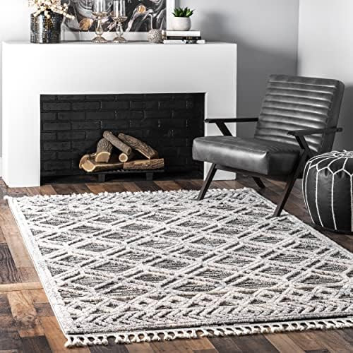 nuLOOM Ansley Soft Lattice Textured Tassel Area Rug, 10' x 14', Grey | Amazon (US)