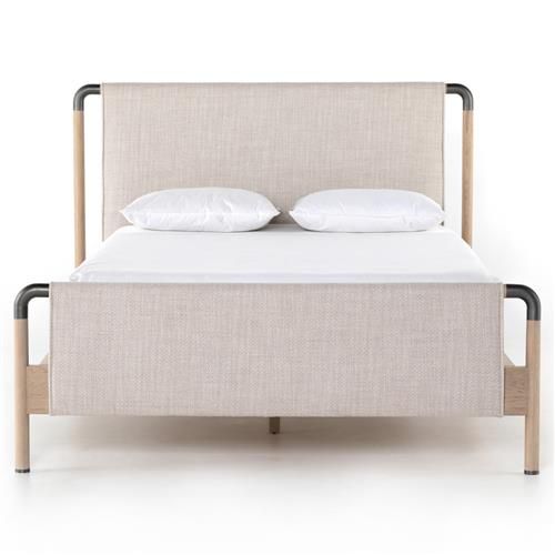 Jackson Modern Classic White Performance Brown Solid Oak Wood Bed - Queen | Kathy Kuo Home