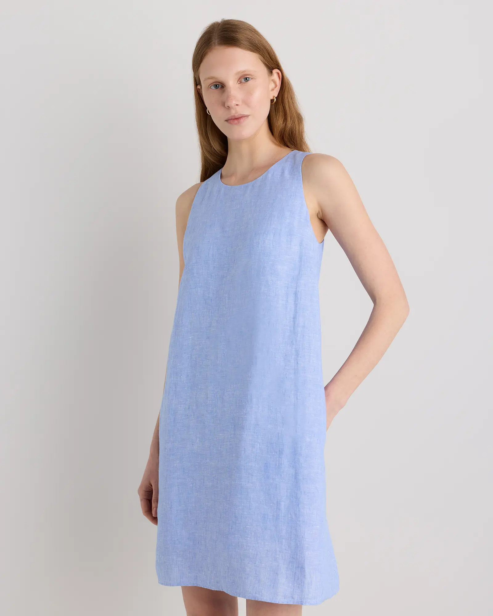 100% European Linen Tank Mini Dress in French Blue | Quince