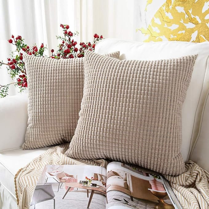 MERNETTE Pack of 2, Corduroy Soft Decorative Square Throw Pillow Cover Cushion Covers Pillowcase,... | Amazon (US)