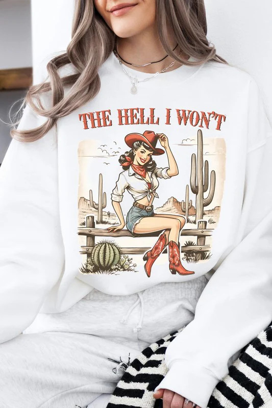 Western Cowgirl Crewneck Fleece Sweatshirt Sand / L | Casual Chic Boutique